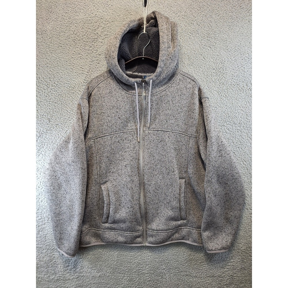 George Jacket Men XL Heather Gray Sherpa Lined Warm Soft Hooded Outdoor Full Zip
